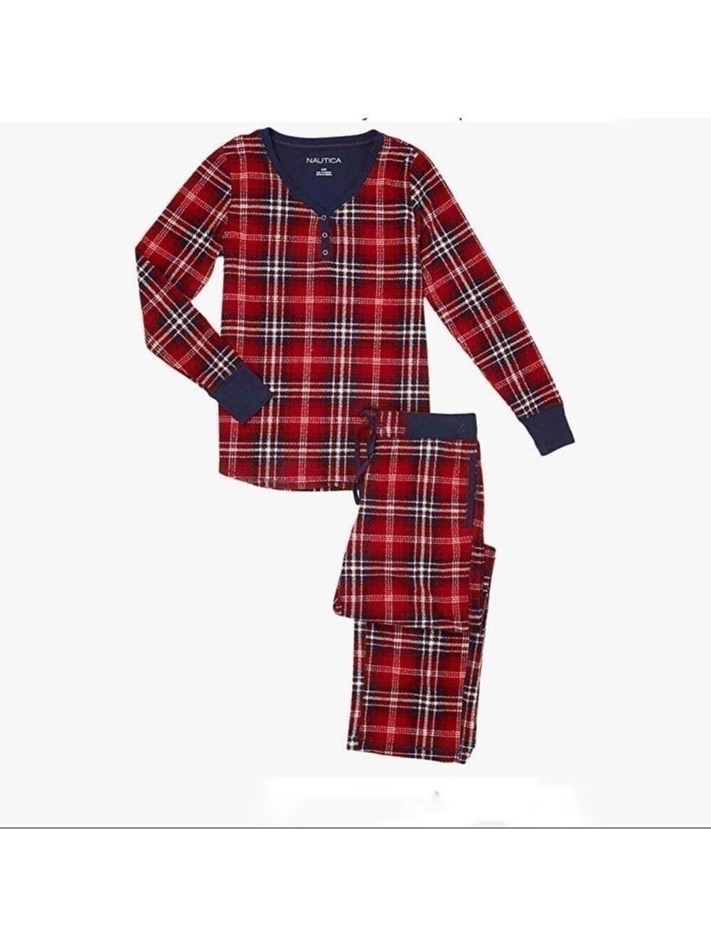 EUC-Nautica Women's 2 Piece Red and Blue Fleece Plaid Pajama Sleepwear Set SM